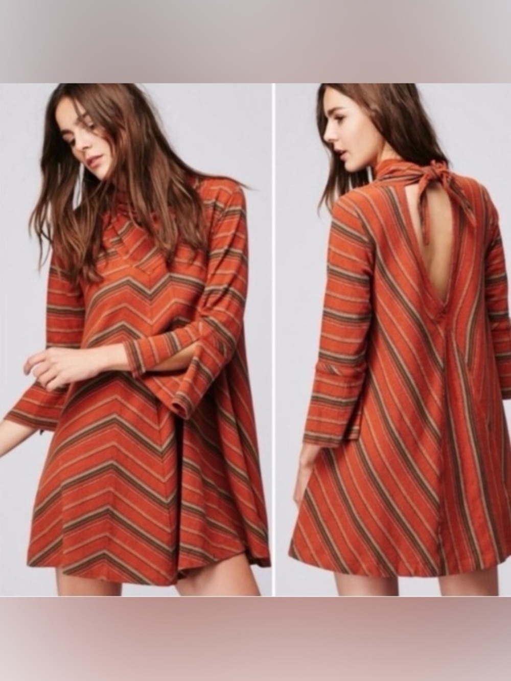 NWT Free People New Romantics Tie Neck Stripe Mini Dress
